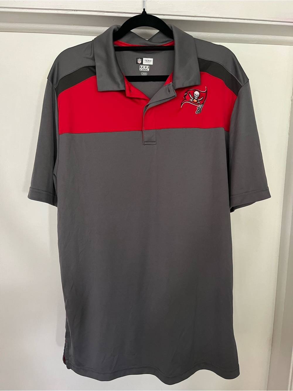 NFL Gray and Red Polo with Embroidered Buccaneers Logo